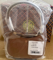 NWT Tory Burch Emerson Saffiano Leather Shoulder Bag in Gold/Moose