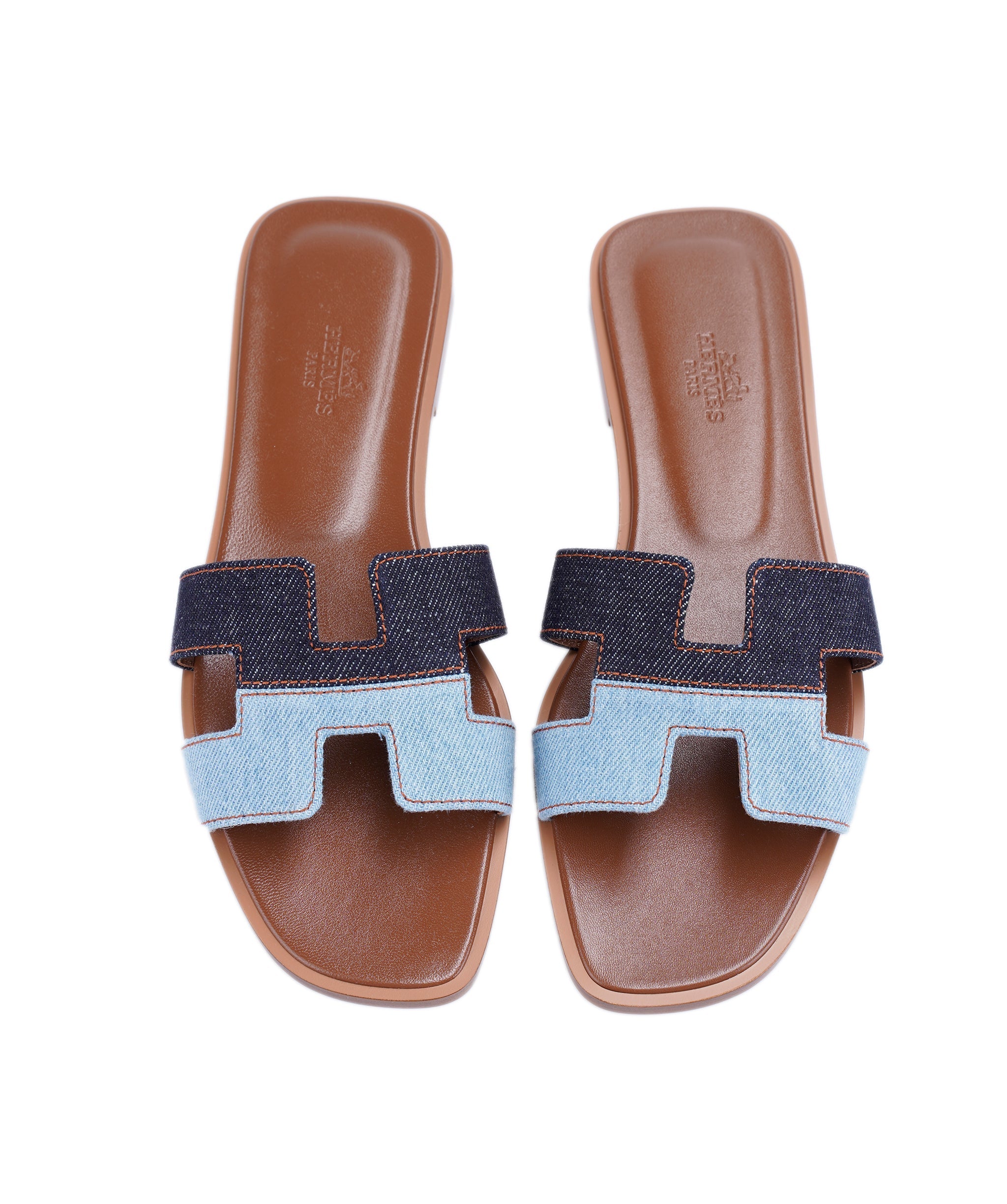 Hermes Oran Sandals 38 Bleu Brut / Bleu Clair 014009AG