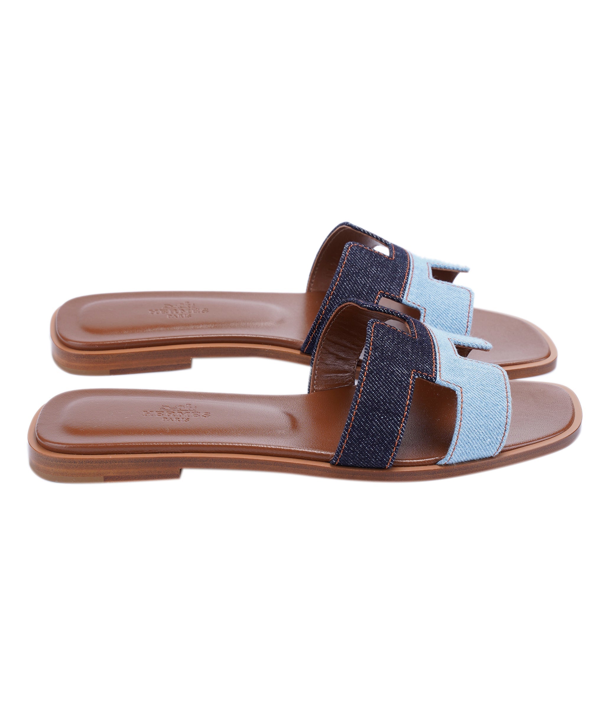 Hermes Oran Sandals 38 Bleu Brut / Bleu Clair 014009AG