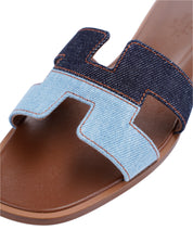 Hermes Oran Sandals 38 Bleu Brut / Bleu Clair 014009AG