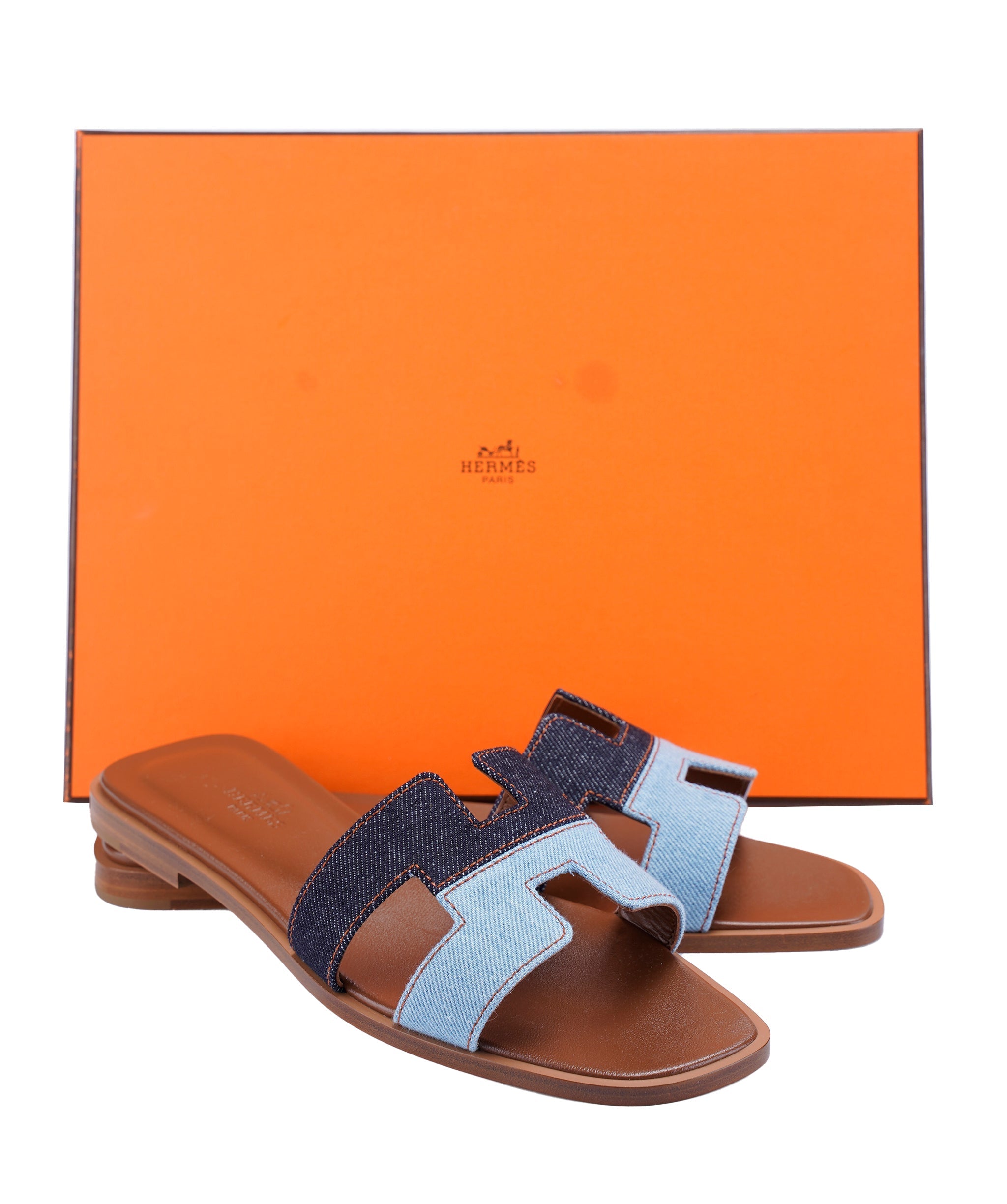 Hermes Oran Sandals 38 Bleu Brut / Bleu Clair 014009AG