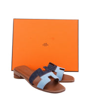 Hermes Oran Sandals 38 Bleu Brut / Bleu Clair 014009AG