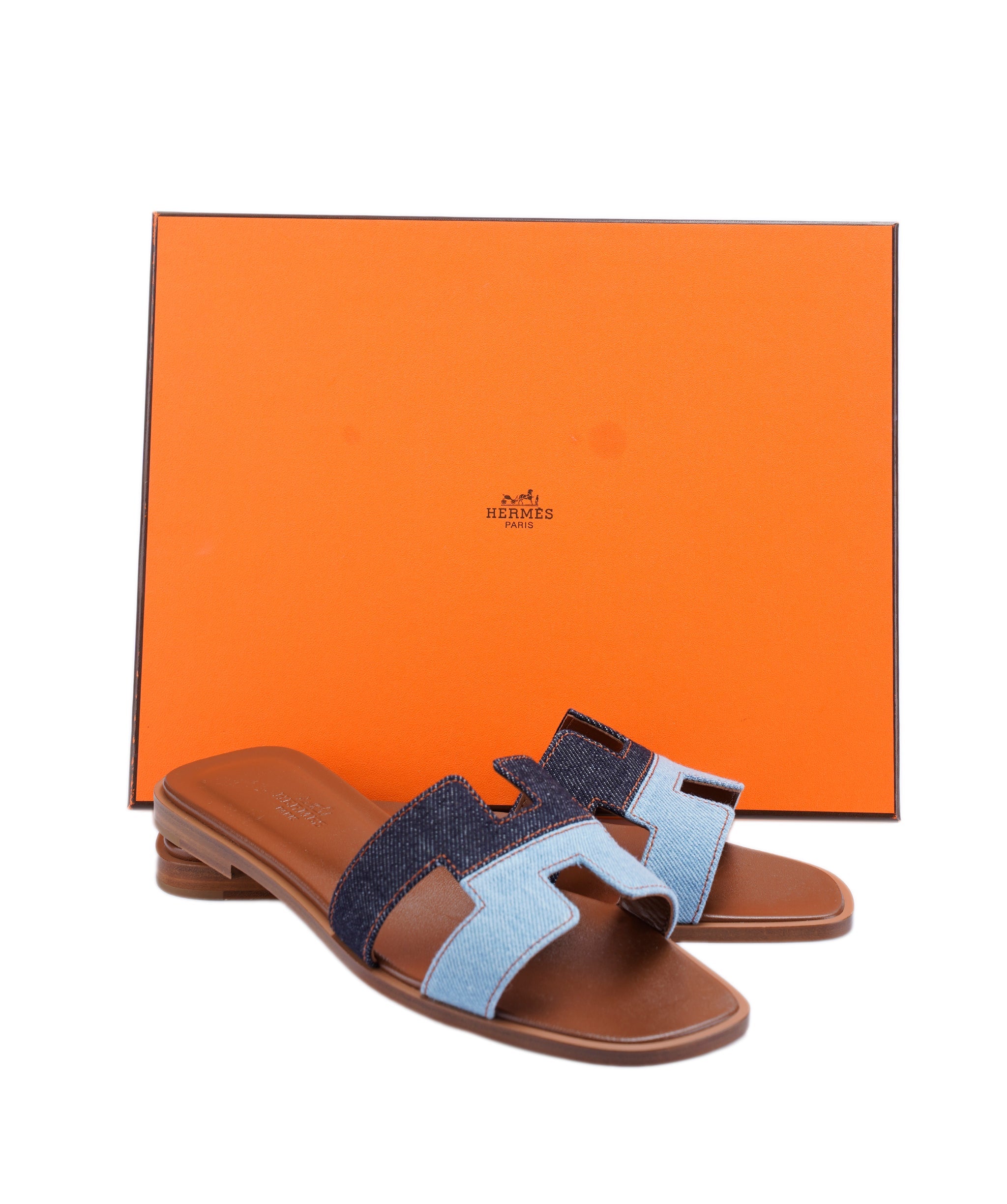 Hermes Oran Sandals 38 Bleu Brut / Bleu Clair 014009AG