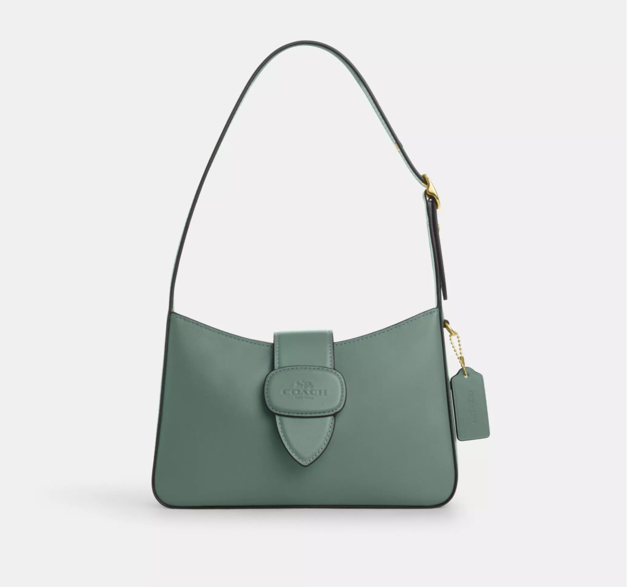 Coach Eliza Leather Shoulder Bag With Zipper Closure In Gold/Sage