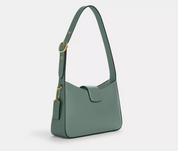 Coach Eliza Leather Shoulder Bag With Zipper Closure In Gold/Sage