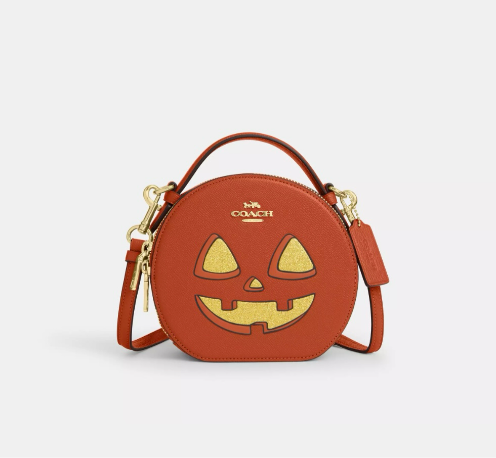 Coach Canteen Crossbody Leather Bag With Halloween Pumpkin Print