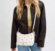 Coach Zip Top Shoulder Bag with Heart print Flowers In Gold/Chalk Multi