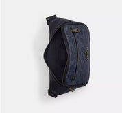 Coach Elias Belt Bag In Smooth Leather & Signature Canvas Denim/ Midnight Navy