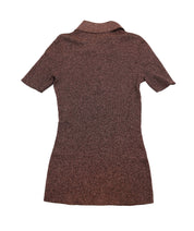 CHANEL Vintage 96A CC Logo Knit Polo Shirt Top #38 Glitter Brown Rayon 102421