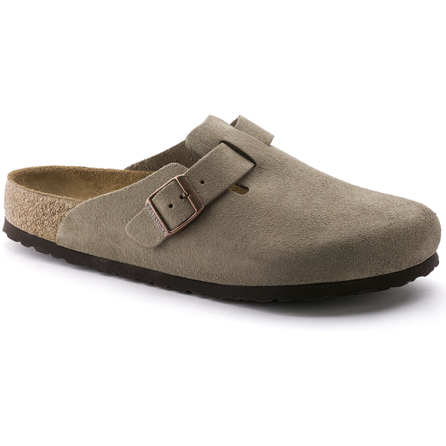 Birkenstock Boston Suede Leather Soft Footbed Clog in Taupe