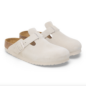 Birkenstock Boston Suede Leather Soft Footbed Clog in Antique White