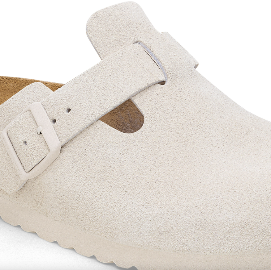 Birkenstock Boston Suede Leather Soft Footbed Clog in Antique White