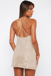 Cowl Neck Contrast Sequin Sleeveless Mini Dress