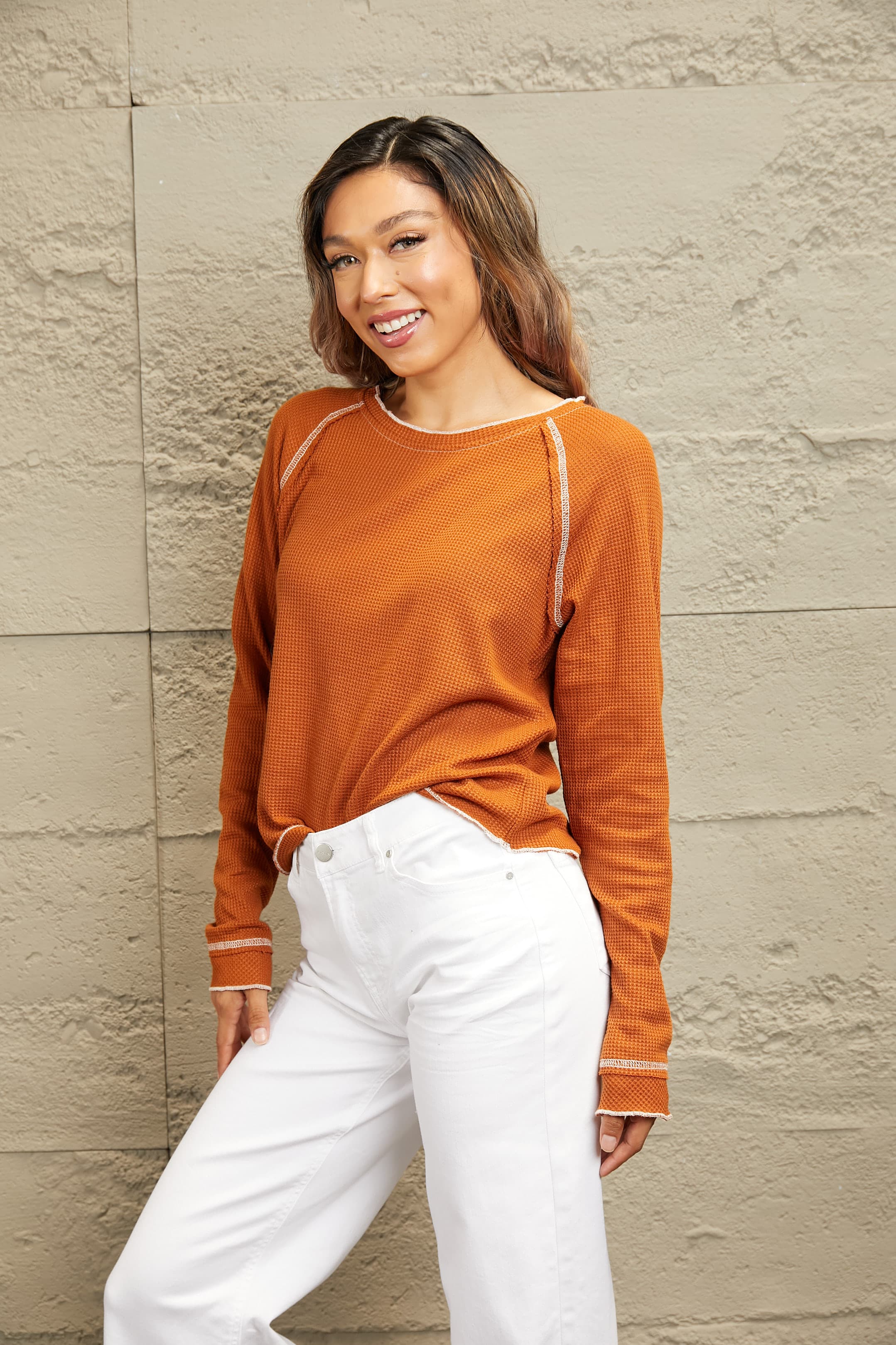 Long Raglan Sleeve Round Neck Top