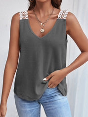 Lace Detail Waffle-Knit V-Neck Tank