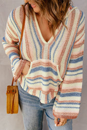 Striped Hooded Sweater with Kangaroo Pocket