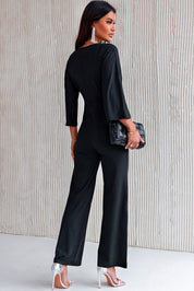 Twisted Plunge Three-Quarter Sleeve Jumpsuit