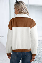 Corduroy Contrast Patchwork Fuzzy Jacket