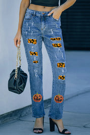 Pumpkin Distressed Straight Jeans