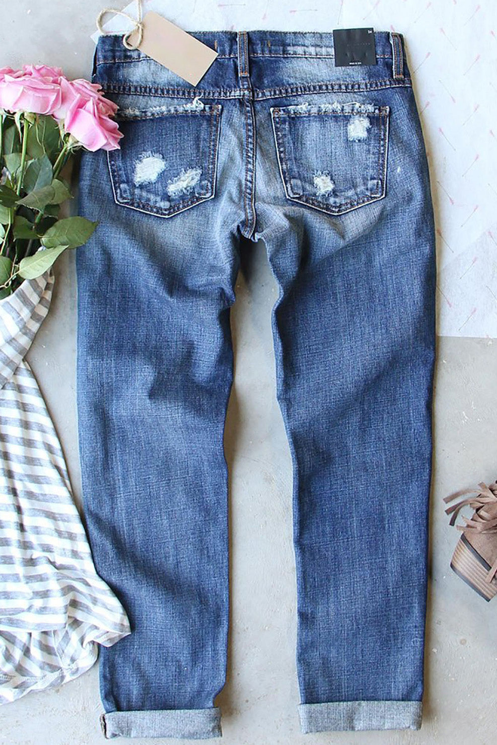 US Flag Mid-Rise Waist Straight Jeans