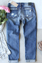 US Flag Mid-Rise Waist Straight Jeans