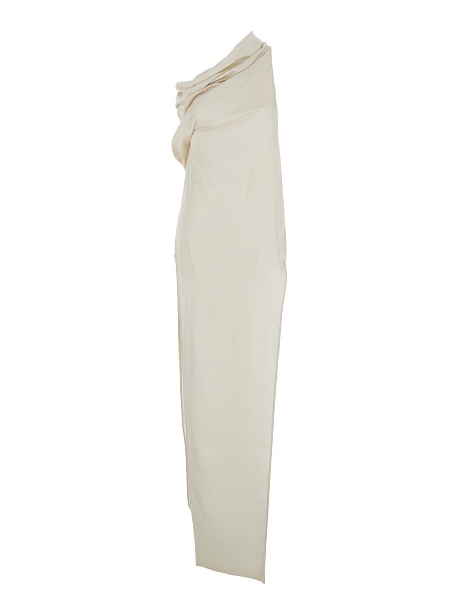 'Athena Arrowhead' White Long Dress With One Shoulder Design And Side Slits In Viscose And Acetate Blend Woman