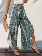 Perfee Slit Ruffled Geometric Wide Leg Pants