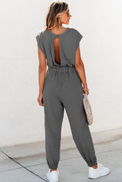 Cutout Drawstring Cap Sleeve Jumpsuit