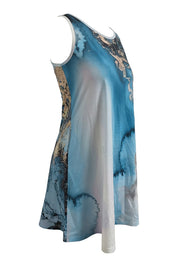 Shiny Abstract Print Round Neck Sleeveless Dress with Pockets