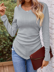 Full Size Ruched V-Neck Long Sleeve T-Shirt