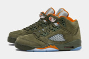 Air Jordan 5 Retro Grade School Lifestyle Shoes (Army Olive/Solar Orange)