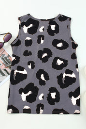 Pocketed Leopard Round Neck Tank