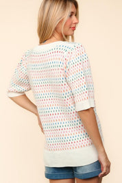 Haptics Round Neck Half Sleeve Multi Color Knit Top