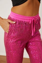 Sequin Drawstring Pants with Pockets