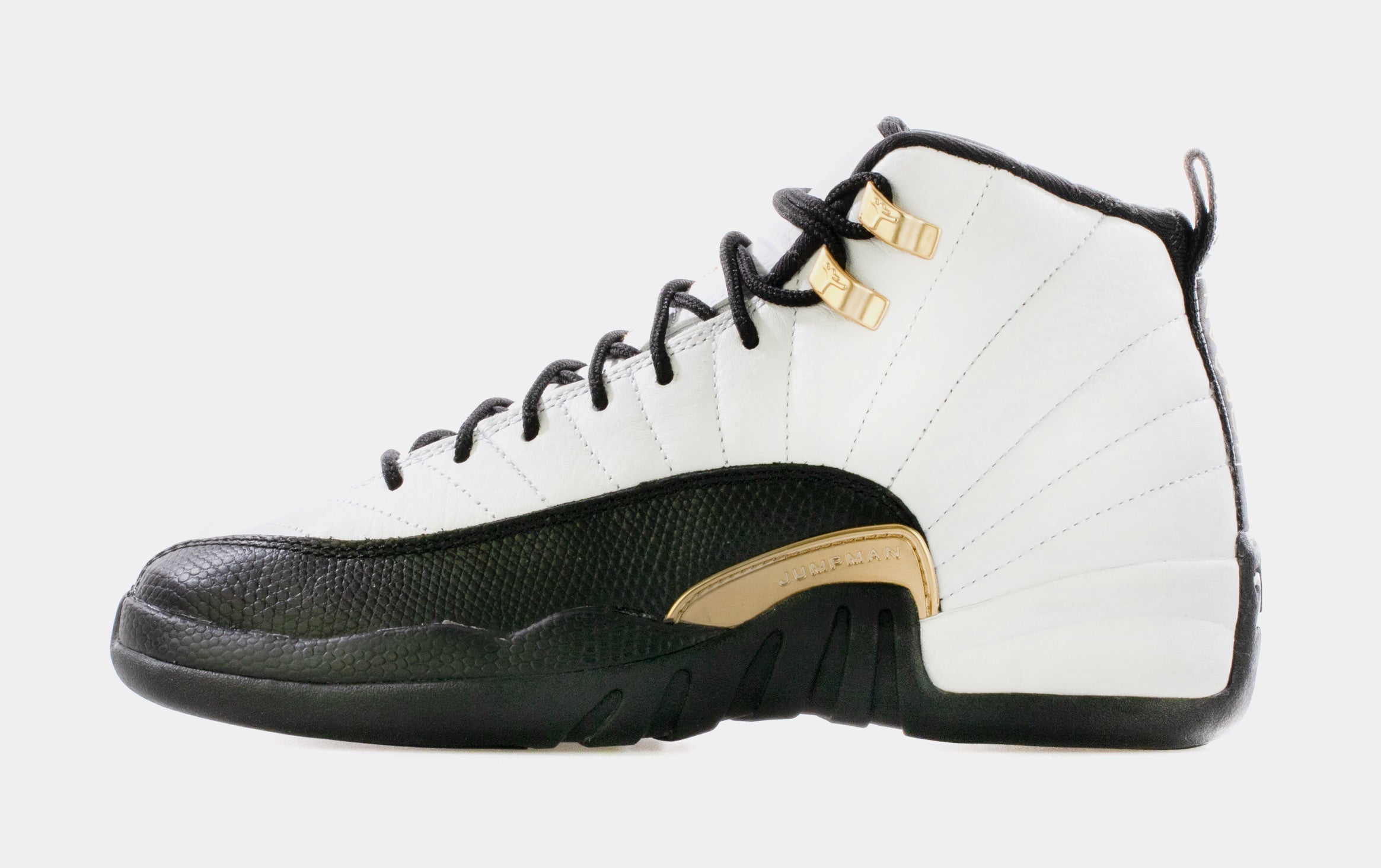 Air Jordan 12 Retro Royalty Grade School Lifestyle Shoes (White/Black/Metallic Gold) Free Shipping