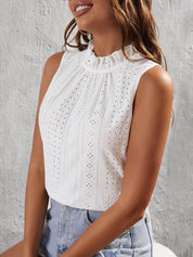 Tied Eyelet Mock Neck Tank