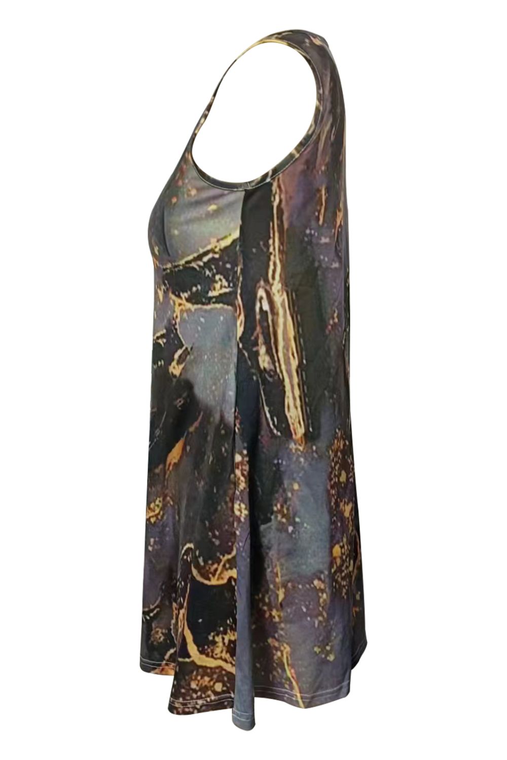 Shiny Abstract Print Round Neck Sleeveless Dress with Pockets