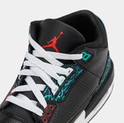 Air Jordan 3 Retro Black and Hyper Jade Grade School Lifestyle Shoes (Black/Siren Red/Hyper Jade/White)