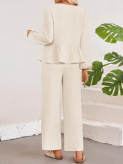 Tie Neck Balloon Sleeve Top and Pants Set