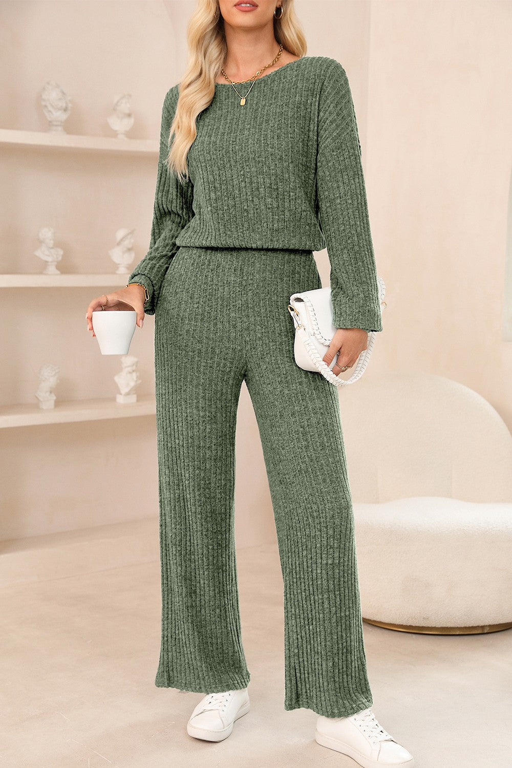 Round Neck Long Sleeve Jumpsuit