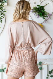 Sequin Drawstring Waist Dolman Sleeve Romper