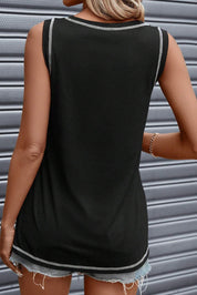 Contrast Stitching Round Neck Tank