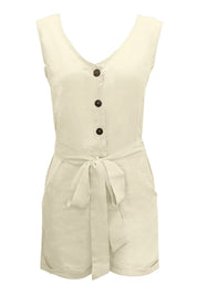 Full Size Tied V-Neck Sleeveless Romper with Pockets