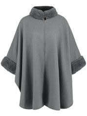 Fuzzy Trim Long Sleeve Poncho