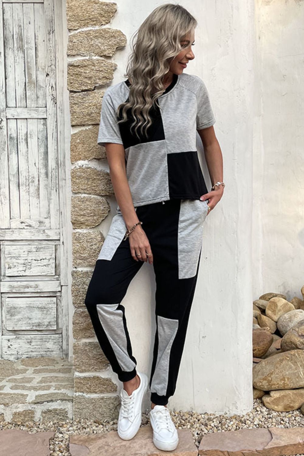 Perfee Color Block Raglan Sleeve Tee and Joggers Set