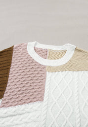 Cable-Knit Color Block Round Neck Sweater Vest