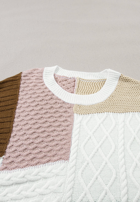 Cable-Knit Color Block Round Neck Sweater Vest