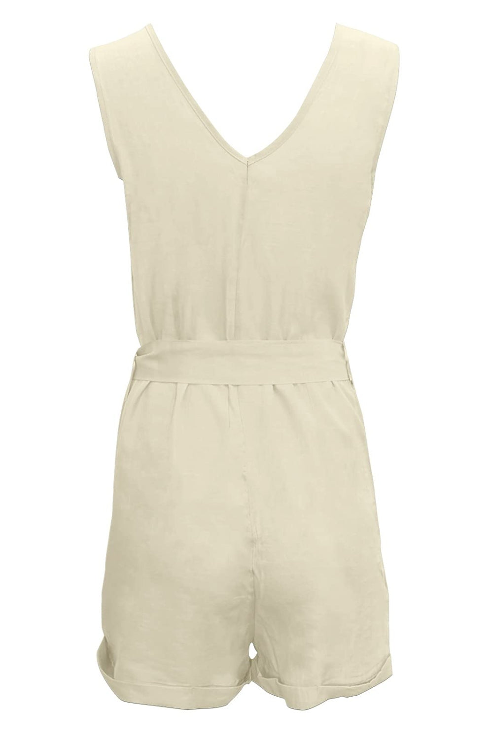 Full Size Tied V-Neck Sleeveless Romper with Pockets