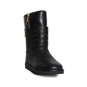 UGG Aviva 1018218 Women's Black Leather Side Zipper Mid-Calf Boots Shoes ZJ311