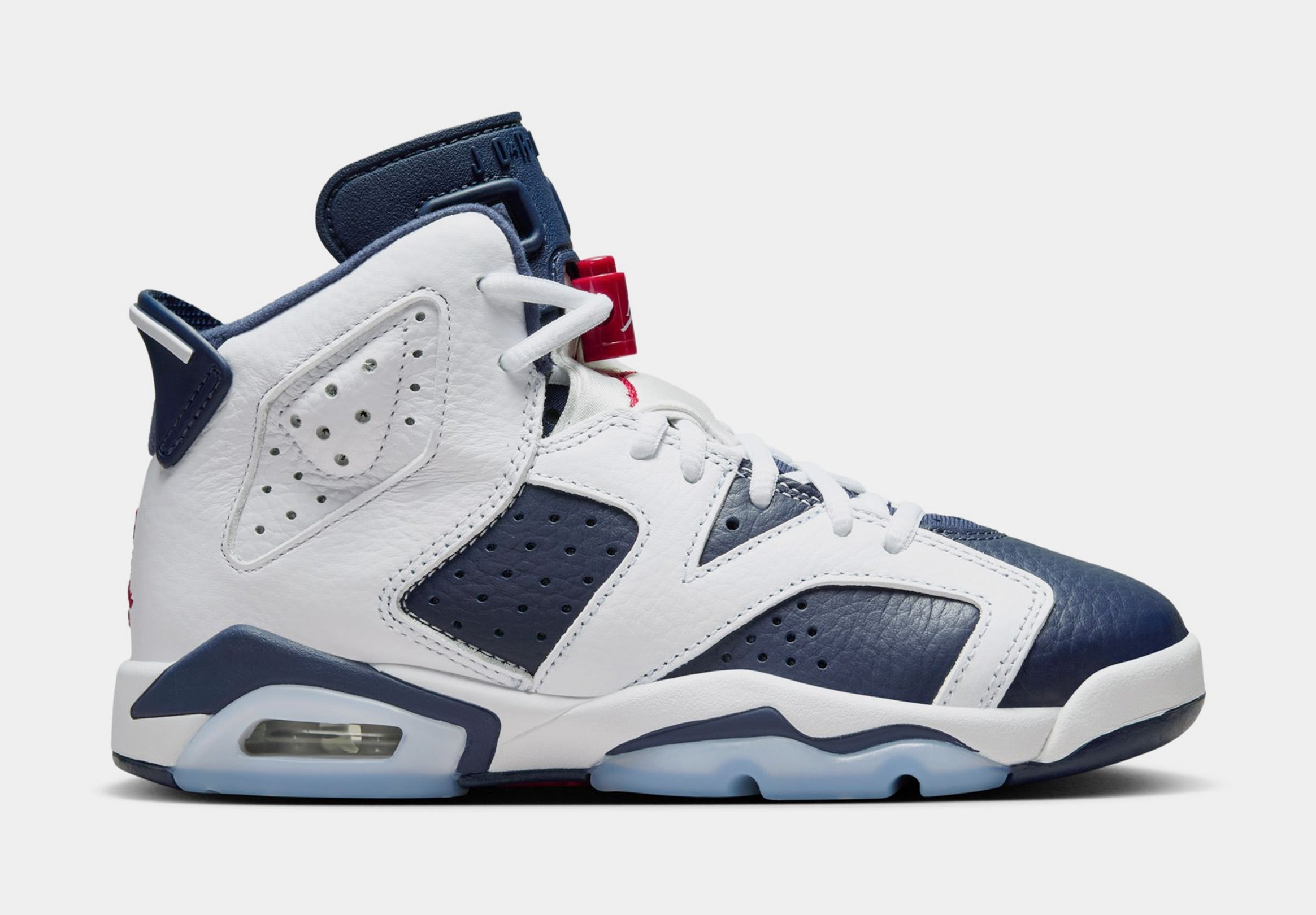 Air Jordan 6 Retro White and Midnight Navy Grade School Lifestyle Shoes (White/Varsity Red/Midnight Navy)